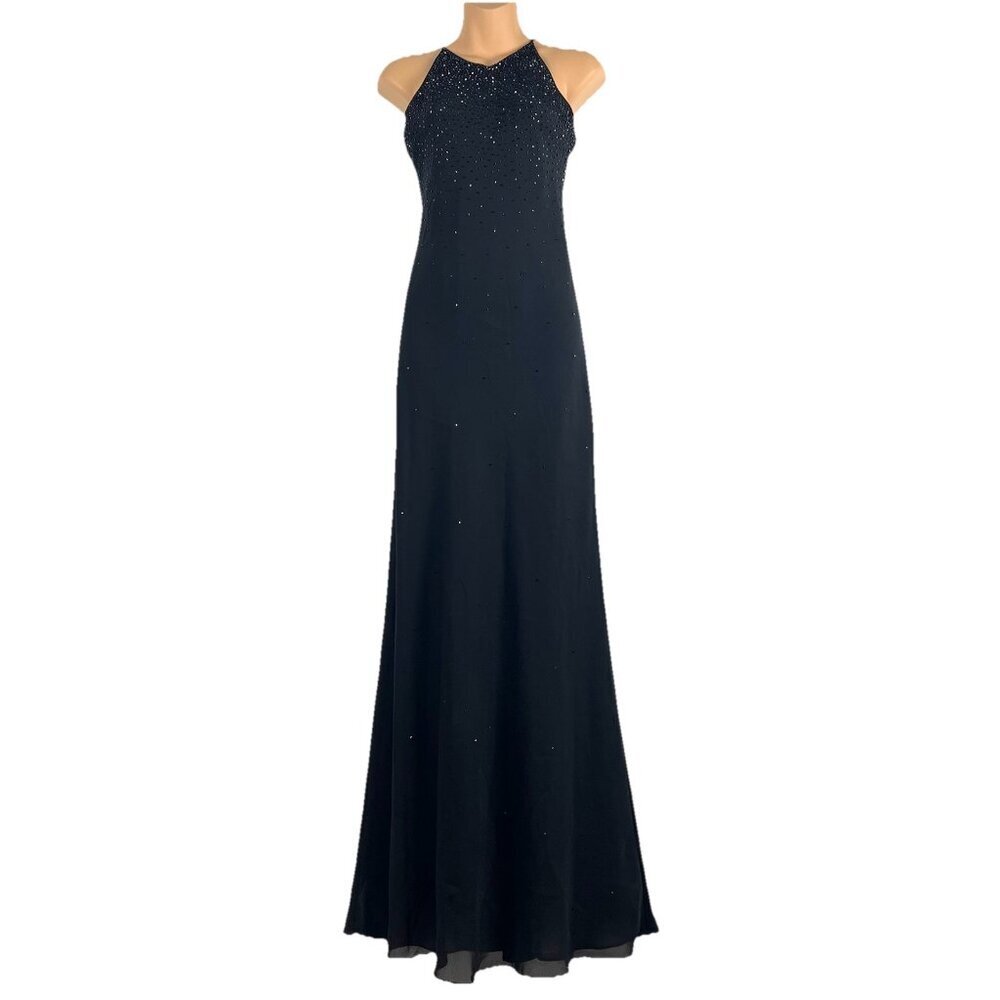 Chelsea Nites VTG‎ y2k Black Beaded Maxi Dress sz 2 Bias Cut HOCO Whimsygoth 90s